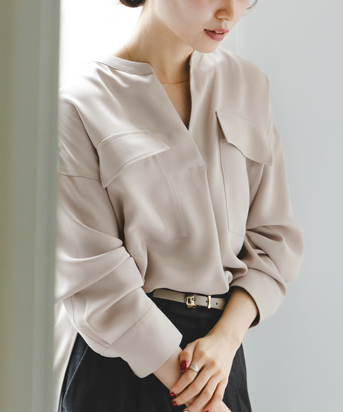 24年モデル ワークディテールドレープシャツ ホワイト とろみブラウス 24年モデル ワークディテールドレープシャツ ホワイト とろみ