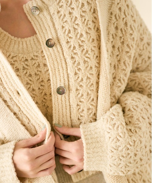 WALANCE（ワランス）の「crochet double knit cardigan（カーディガン/ボレロ・レディース・チャコール/アイボリー・FREE）」の19枚目の写真