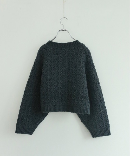 WALANCE（ワランス）の「crochet double knit cardigan（カーディガン/ボレロ・レディース・チャコール/アイボリー・FREE）」の6枚目の写真