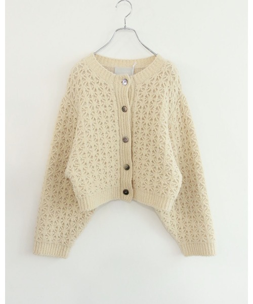 WALANCE（ワランス）の「crochet double knit cardigan（カーディガン/ボレロ・レディース・チャコール/アイボリー・FREE）」の7枚目の写真