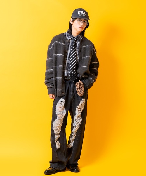 a.p.o.v.（エーピーオービー）の「a.p.o.v. ボーダーファータッチニットクルーネックカーディガン（カーディガン/ボレロ・メンズ・チャコール/ネイビー/ブラウン・ONESIZE）」の5枚目の写真