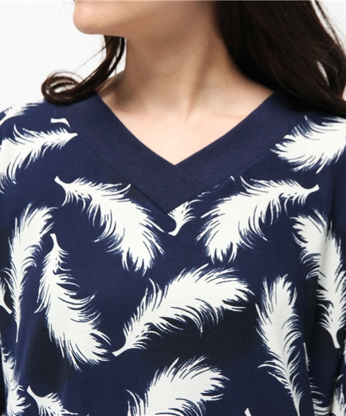 OUTLET（アウトレット）の「【Discoat】発泡羽柄チュニック（Tシャツ/カットソー・レディース・ネイビー/オフホワイト/杢グレー・MEDIUM/LARGE）」の11枚目の写真