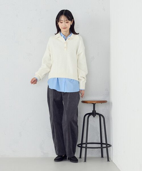 COMME CA ISM（コムサイズム）の「メタルボタン ポロニット（ニット/セーター・レディース・ベージュ/チャコール/アイボリー・FREE）」の12枚目の写真