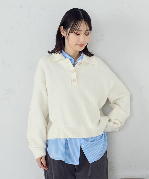 COMME CA ISM（コムサイズム）の「メタルボタン ポロニット（ニット/セーター・レディース・ベージュ/チャコール/アイボリー・FREE）」の14枚目の写真
