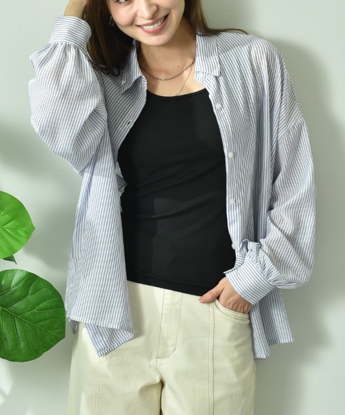 INTERPLANET(インタープラネット)の「シアーストライプシャツ+リブタンクSET(シャツ/ブラウス・レディース・ネイビー/イエロー/ピンク・FREE)」の10枚目の写真