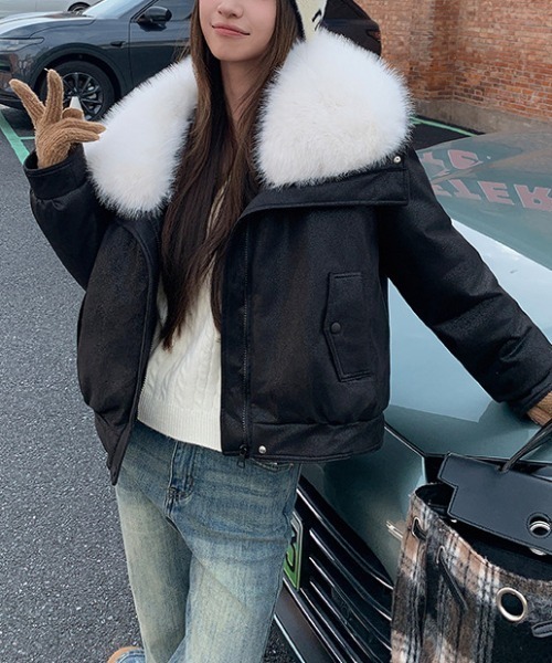 ENLIKE（エンリケ）の「ビッグファーカラーPU中綿ジャケット（その他アウター・レディース・ブラック/オフホワイト/ブラウン・FREE）」の12枚目の写真