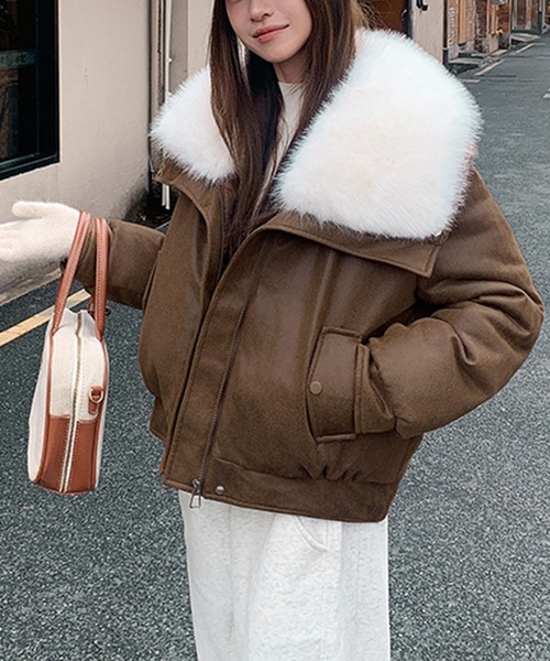 ENLIKE（エンリケ）の「ビッグファーカラーPU中綿ジャケット（その他アウター・レディース・ブラック/オフホワイト/ブラウン・FREE）」の17枚目の写真