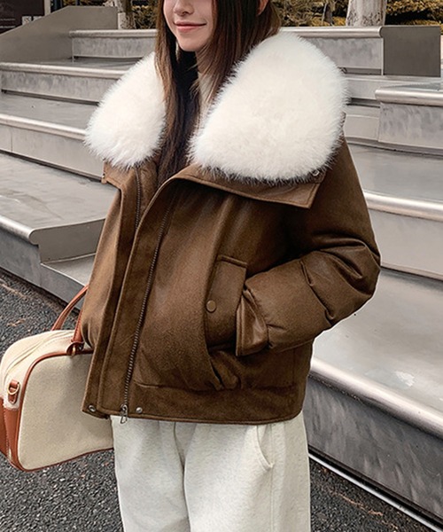 ENLIKE（エンリケ）の「ビッグファーカラーPU中綿ジャケット（その他アウター・レディース・ブラック/オフホワイト/ブラウン・FREE）」の18枚目の写真