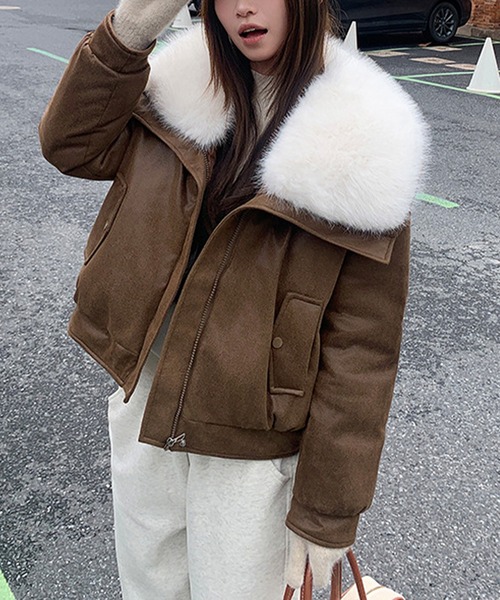 ENLIKE（エンリケ）の「ビッグファーカラーPU中綿ジャケット（その他アウター・レディース・ブラック/オフホワイト/ブラウン・FREE）」の19枚目の写真