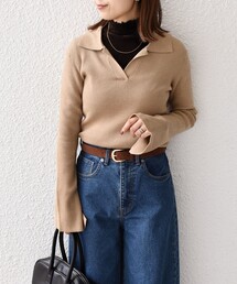 SHIPS Colors:〈手洗い可能〉リブ スキッパー ニット