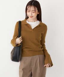 SHIPS Colors:〈手洗い可能〉リブ スキッパー ニット