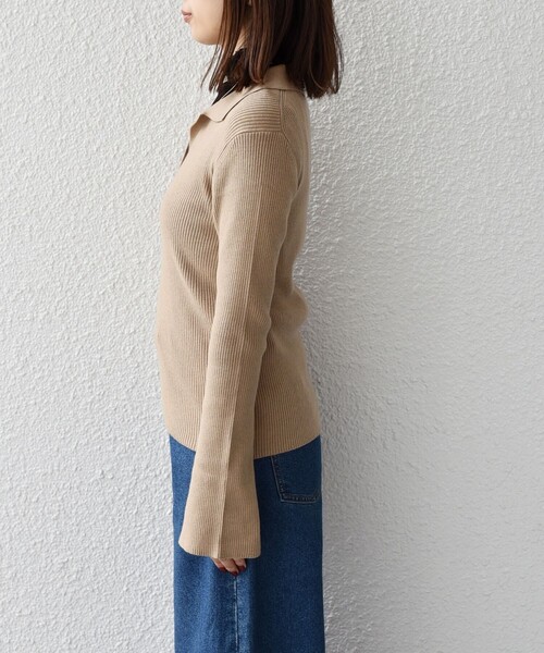 SHIPS Colors(シップス カラーズ)の「SHIPS Colors:〈手洗い可能〉リブ スキッパー ニット(ニット/セーター・レディース・ベージュ/ネイビー/キャメル・ONE SIZE)」の11枚目の写真