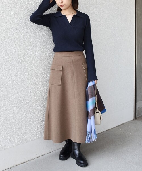 SHIPS Colors(シップス カラーズ)の「SHIPS Colors:〈手洗い可能〉リブ スキッパー ニット(ニット/セーター・レディース・ベージュ/ネイビー/キャメル・ONE SIZE)」の6枚目の写真
