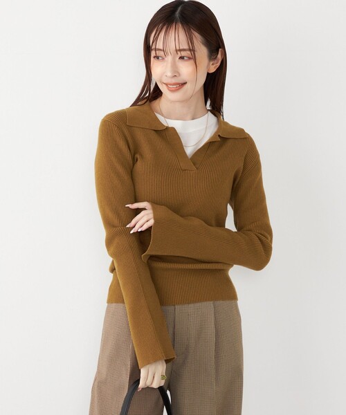 SHIPS Colors(シップス カラーズ)の「SHIPS Colors:〈手洗い可能〉リブ スキッパー ニット(ニット/セーター・レディース・ベージュ/ネイビー/キャメル・ONE SIZE)」の22枚目の写真