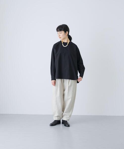 【タグ付新品】かぐれ　コットンクルーネックプルオーバーシャツ　ブラック コットンクルーネックプルオーバーシャツ（シャツ/ブラウス）｜かぐれ