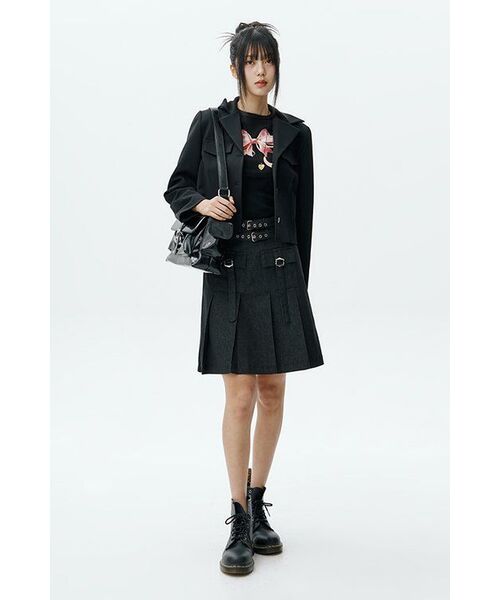 RONRON(ロンロン)の「DOUBLE RIBBON SLIM CROP T SHIRT BLACK PINK(Tシャツ/カットソー・レディース・その他・FREE)」の6枚目の写真