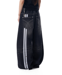 2-Lined Eyelet Washed Denim Pants (Black)