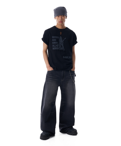AAKAM（アーカム）の「2-Lined Eyelet Washed Denim Pants (Black)（デニムパンツ・レディース・その他・1/2）」の11枚目の写真
