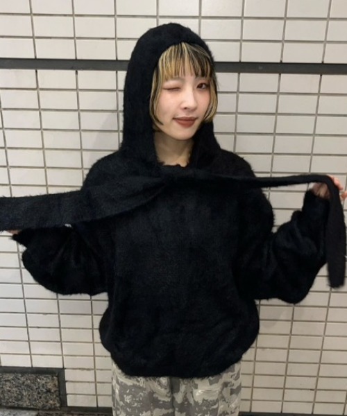 JEANASIS（ジーナシス）の「【25quee】リボンニットフーディ/617709（ニット/セーター・レディース・グレー/ブラック/ライトブルー・FREE）」の5枚目の写真