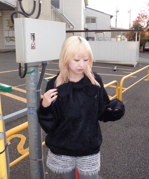 JEANASIS（ジーナシス）の「【25quee】リボンニットフーディ/617709（ニット/セーター・レディース・グレー/ブラック/ライトブルー・FREE）」の9枚目の写真