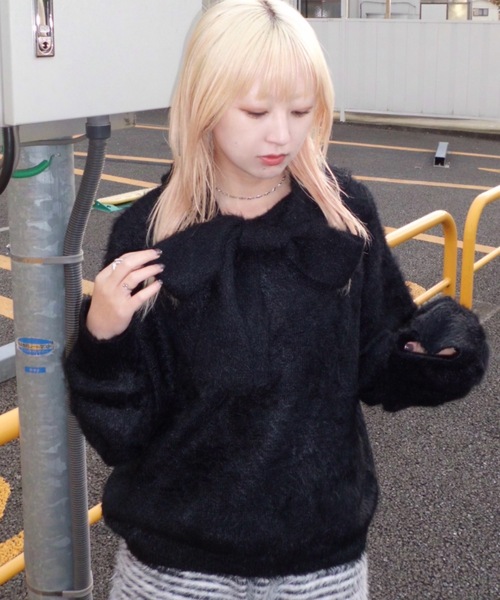 JEANASIS（ジーナシス）の「【25quee】リボンニットフーディ/617709（ニット/セーター・レディース・グレー/ブラック/ライトブルー・FREE）」の11枚目の写真