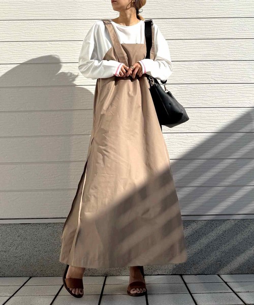 Q（キュー）の「バックリブドッキングプリーツワンピース（ワンピース・レディース・オリーブ/ベージュ・MEDIUM）」の15枚目の写真