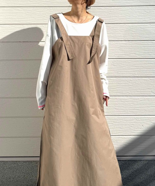 Q（キュー）の「バックリブドッキングプリーツワンピース（ワンピース・レディース・オリーブ/ベージュ・MEDIUM）」の13枚目の写真