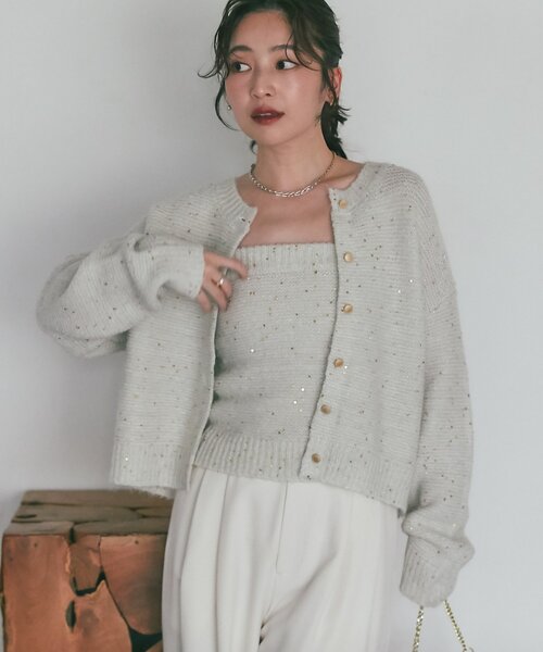 今すぐお届け！・セットアップ可】スパンコールモヘアカーディガン