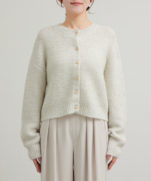 今すぐお届け！・セットアップ可】スパンコールモヘアカーディガン