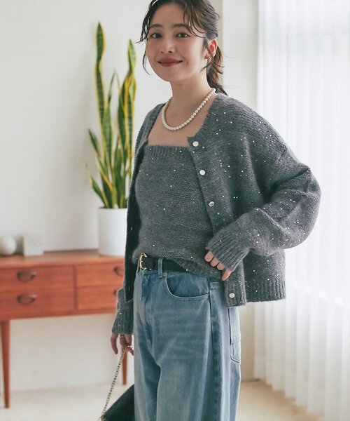 セットアップ可・きらきら女っぽコーデに】スパンコールモヘア