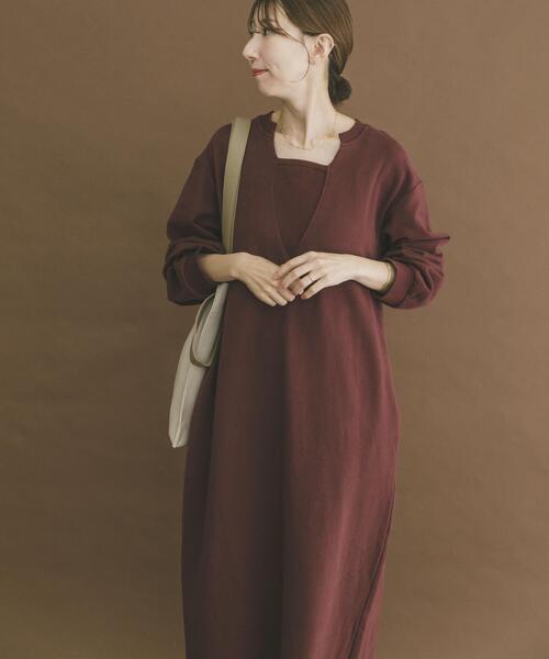 ITEMS URBANRESEARCH(アイテムズ アーバンリサーチ)の「スウェットロングスリーブワンピース(ワンピース・レディース・バーガンディー/ベージュ/チャコールグレー・FREE)」の3枚目の写真