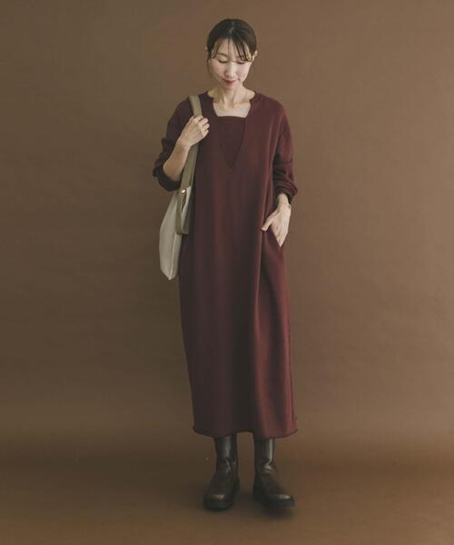 ITEMS URBANRESEARCH(アイテムズ アーバンリサーチ)の「スウェットロングスリーブワンピース(ワンピース・レディース・バーガンディー/ベージュ/チャコールグレー・FREE)」の10枚目の写真