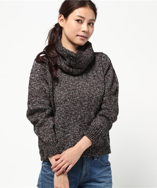 OUTLET（アウトレット）の「【mystic】Omekashiネックウォーマー付ニットプルオーバー（ニット/セーター・レディース・ブラック/キャメル・FREE）」の2枚目の写真