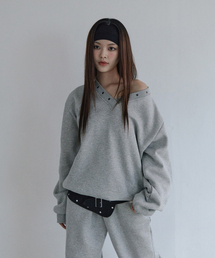 5OML（オーオーエムエル）の「アイレットVネックスウェットシャツメランジェグレー（スウェット）」