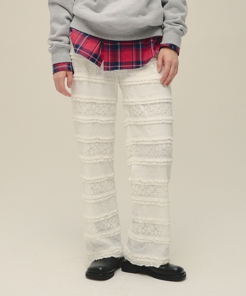 eL（エル）の「【eL】Jacquard Frill Pants/637553（その他パンツ・レディース・オフホワイト/ブラック・FREE）」の2枚目の写真