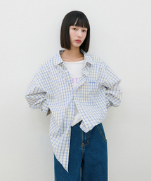ボーイフィットフローチェックシャツ_Yellow Sky