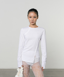 THREE TO EIGHTY（スリートゥエイティー）の「リブパネルクルーネックトップ ホワイト（Tシャツ/カットソー）」