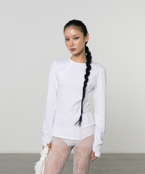 THREE TO EIGHTY(スリートゥエイティー)の「リブパネルクルーネックトップ ホワイト(Tシャツ/カットソー・レディース・その他・FREE)」の2枚目の写真