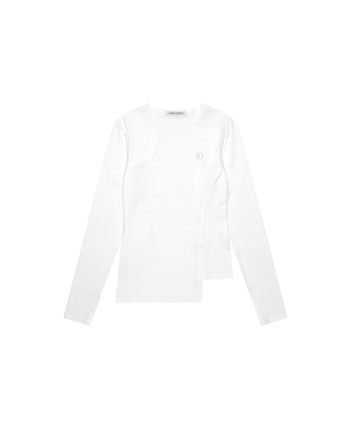THREE TO EIGHTY(スリートゥエイティー)の「リブパネルクルーネックトップ ホワイト(Tシャツ/カットソー・レディース・その他・FREE)」の4枚目の写真