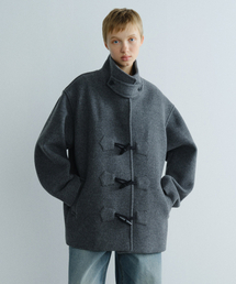 HIGH NECK WOOL DUFFLE COAT - DARK GREY