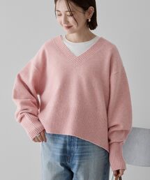 レディースのニット/セーター（ピンク/桃色系・Vネック）ファッション