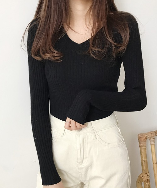 blackdia ocean(ブラックダイヤオーシャン)の「blackdia ocean もちもち リブニット(ニット/セーター・レディース・ベージュ/アイボリー/ブラック/グレー/ピンク/ブラウン・FREE)」の2枚目の写真