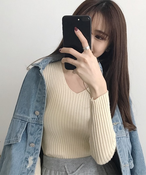 blackdia ocean(ブラックダイヤオーシャン)の「blackdia ocean もちもち リブニット(ニット/セーター・レディース・ベージュ/アイボリー/ブラック/グレー/ピンク/ブラウン・FREE)」の12枚目の写真
