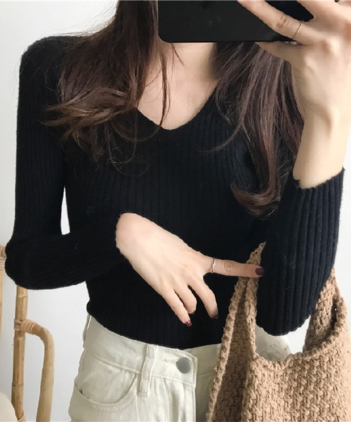 blackdia ocean(ブラックダイヤオーシャン)の「blackdia ocean もちもち リブニット(ニット/セーター・レディース・ベージュ/アイボリー/ブラック/グレー/ピンク/ブラウン・FREE)」の8枚目の写真