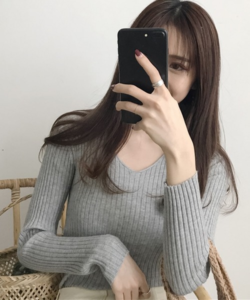 blackdia ocean(ブラックダイヤオーシャン)の「blackdia ocean もちもち リブニット(ニット/セーター・レディース・ベージュ/アイボリー/ブラック/グレー/ピンク/ブラウン・FREE)」の22枚目の写真