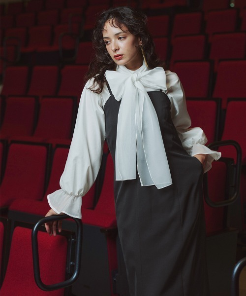 Callarus（カラルス）の「【オケージョン対応】アシメカーブデザインジレ＋キャミソールワンピースアンサンブル〔Callarus〕（スーツセット・レディース・グレイッシュベージュ/ブラック・S/M/L/LL/3L）」の14枚目の写真