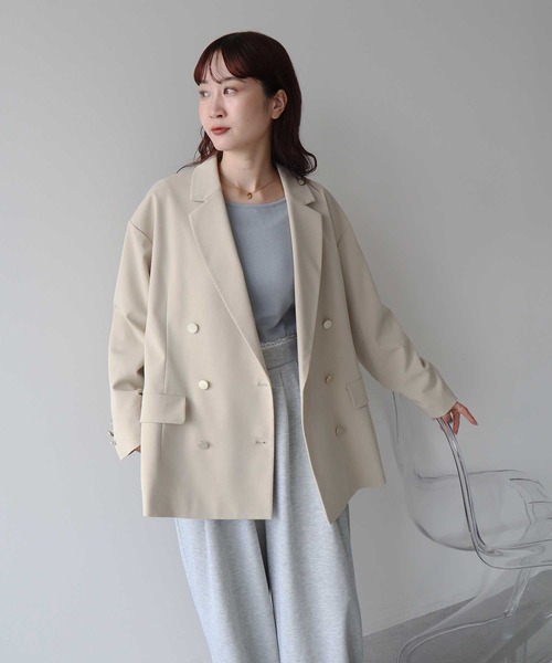 earth music&ecology（アースミュージックアンドエコロジー）の「【2026SS】ダブルジャケット（テーラードジャケット・レディース・ダークネイビー/ライトグレー/ライトベージュ・FREE）」の4枚目の写真