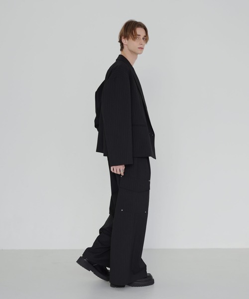 ウールライクピンストライプダブルテーラードショートジャケット