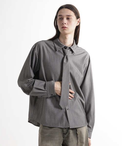 HARE（ハレ）の「アソートネクタイシャツ(HARE)（シャツ/ブラウス・メンズ・グレー/ストライプ/ブラック/ブラウン・SMALL/MEDIUM）」の4枚目の写真