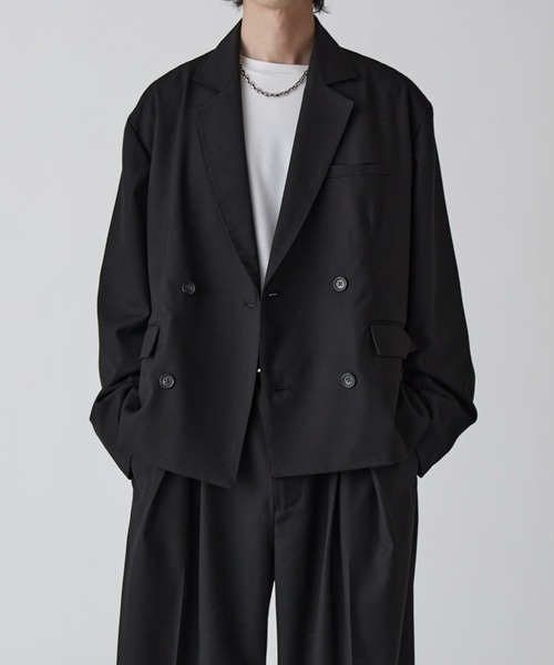 Lui's（ルイス）の「【Neucon】BOX WIDE SHORT DOUBLE JACKET / ボックスワイドショートダブルジャケット / セットアップ対応（テーラードジャケット・メンズ・ブラック/グレー・1/2）」の3枚目の写真